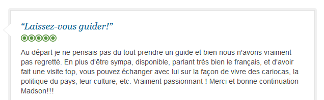 avis client francophone sur visite passionnante de Rio avec guide privé