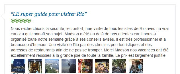 avis client francophone sur visite complète et sécurisée de Rio avec guide privé