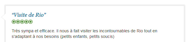 avis client francophone sur visite familiale adaptée de Rio avec guide privé