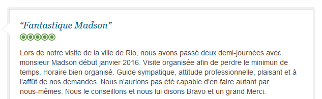 avis client francophone sur découverte optimale de Rio avec guide privé