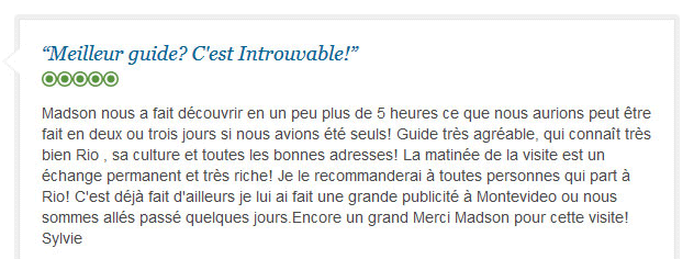 avis client francophone sur visite express et authentique de Rio avec guide privé