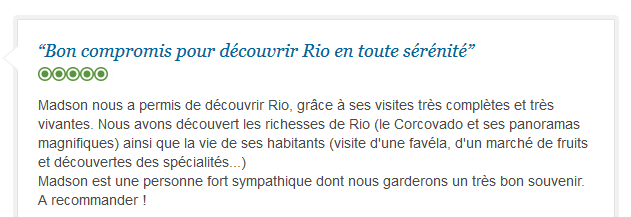 avis client francophone sur découverte complète de Rio avec guide privé