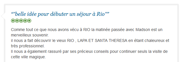 avis client francophone sur visite du vieux Rio avec guide privé