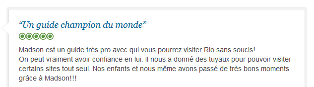 avis client sur visite privée de Rio en toute confiance avec guide francophone