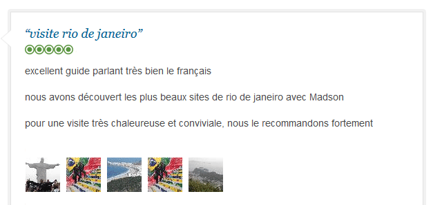 avis client sur visite guidée privée francophone des plus beaux sites de Rio de Janeiro