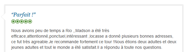avis client sur visite guidée privée de Rio efficace et adaptée à toute la famille