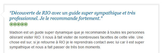 avis client sur découverte conviviale de Rio avec guide francophone
