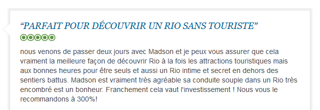 avis client sur visite privée francophone de Rio sans touristes