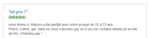 avis client sur visite privée de Rio adaptée pour tous les âges