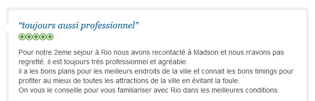 avis client sur deuxième visite guidée privée de Rio avec optimisation des timings