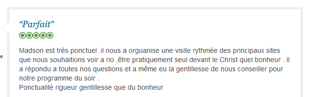 avis client sur visite privée francophone de Rio avec accès privilégié au Christ Rédempteur