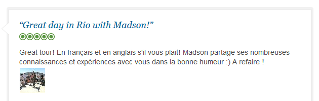 avis client sur visite privée de Rio en français et en anglais