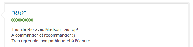 avis client sur tour privé en français de Rio de Janeiro agréable et convivial