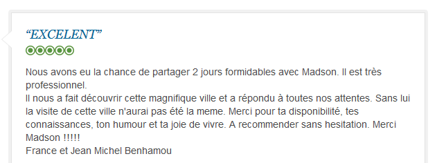 avis client francophone sur deux jours de découverte accompagnée à Rio de Janeiro