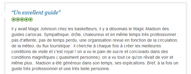 avis client sur visite privée francophone de Rio avec accès optimisé