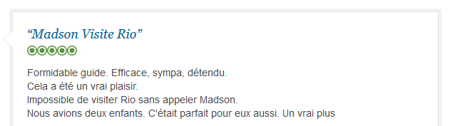 avis client francophone sur visite guidée familiale à Rio de Janeiro