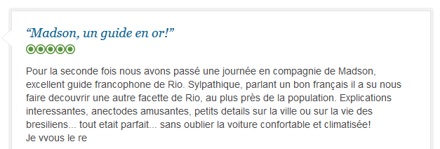 avis client francophone sur deuxième découverte authentique de Rio de Janeiro