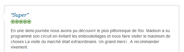 avis client francophone sur demi-journée de découverte pittoresque de Rio de Janeiro