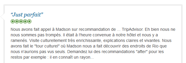 avis client francophone sur visite culturelle et recommandations locales à Rio de Janeiro