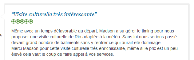 avis client sur visite culturelle francophone de Rio de Janeiro