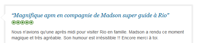 avis client francophone sur visite guidée rapide et conviviale de Rio de Janeiro
